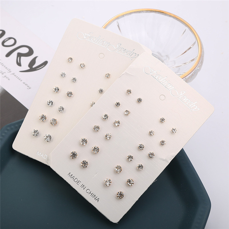 Set 12 đôi bông tai hợp kim đính đá nhiều kiểu dáng