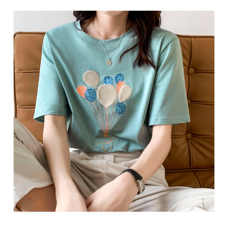 Áo Thun Tay Ngắn Cổ Tròn In Hình Bong Bóng Thời Trang Mùa Hè Hàn Quốc Cho Nữ