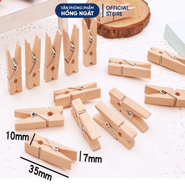 Set 50 kẹp gỗ treo ảnh trang trí mini nhiều màu kích thước 3,5*0,7cm đồ dùng học tập văn phòng phẩm KG02