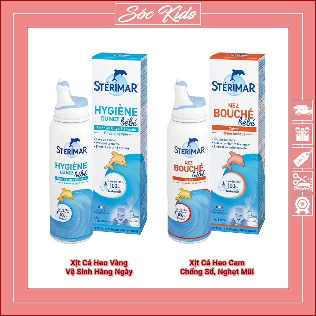 [ĐẦU XỊT MỀM MẪU MỚI DATE 2025] Xịt Mũi Cá Heo Vàng Cam Sterimar Baby Cho Bé Từ Sơ Sinh  | CHAI 100ML | SÓC KIDS