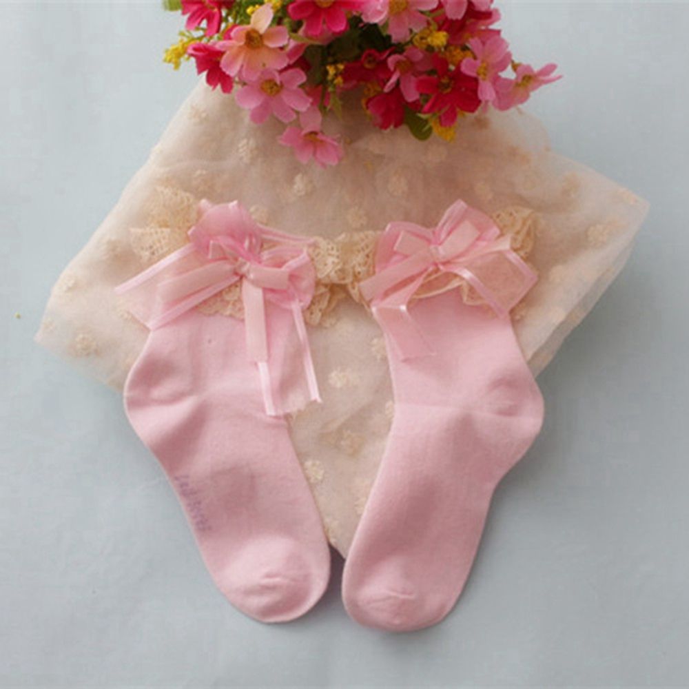 Vớ Cotton Cổ Thấp Phối Ren Đính Nơ Dễ Thương Nhiều Màu Sắc Cho Bé Gái