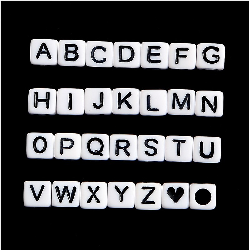 Bộ 100 hạt xâu làm trang sức hình chữ cái màu trắng 6x6mm