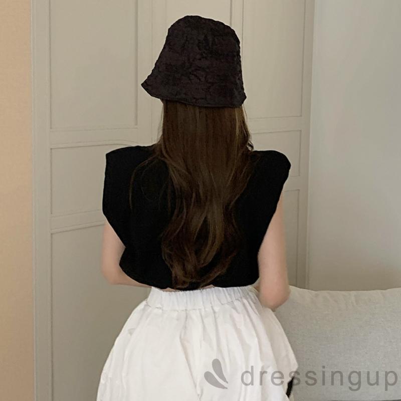 Áo Croptop Sát Nách Cổ Tròn Dáng Rộng Đính Đá In Chữ Cá Tính Cho Nữ