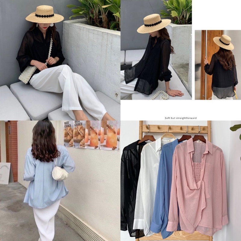 SET ÁO SƠMI CUSROM SHIRT gồm áo hai dây trong và áo sơmi tay dài thiết kế đơn giản basic form rộng oversize