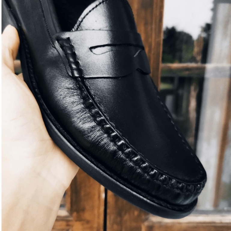 Giày Penny Loafer black da bò nhập khẩu cao cấp LF-001