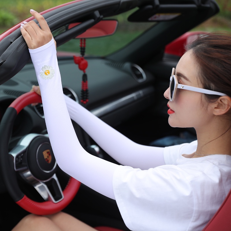 1 Cặp Vỏ Bọc Tay Áo Chống Nắng / Tia Uv Bằng Lụa Lạnh Tiện Dụng Cho Người Đi Xe Máy / Xe Đạp