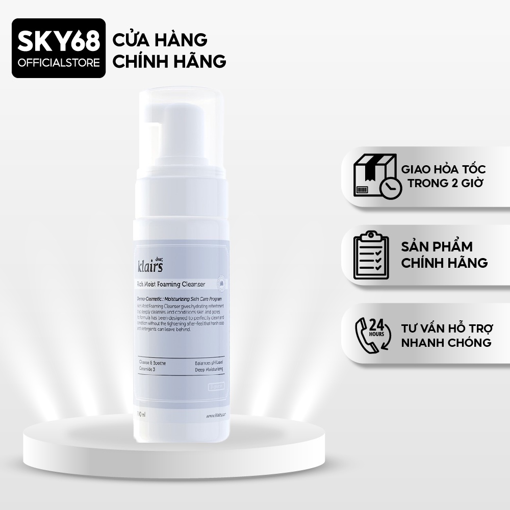 Sữa rửa mặt tạo bọt giàu độ ẩm, dịu nhẹ Klairs Rich Moist Foaming Cleanser 100ml