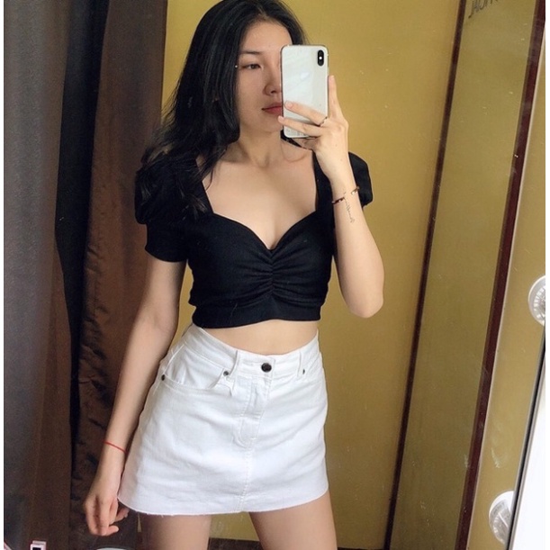 Áo croptop thun borip nhún ngực - Kèm hình và clip thật -4U