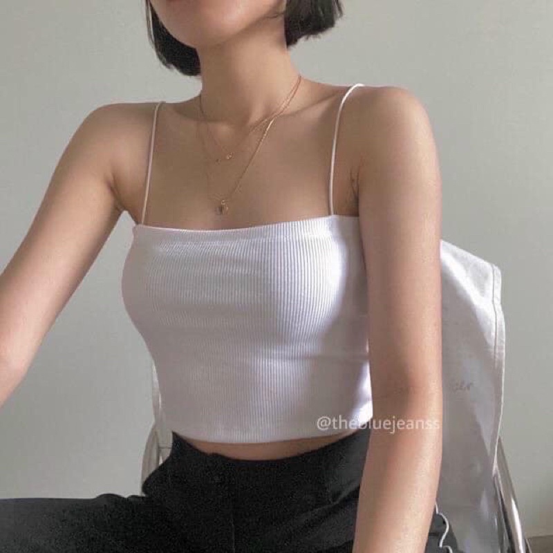 Áo 2 dây sợi bún vải thun tăm co dãn tốt 2 màu đen trắng