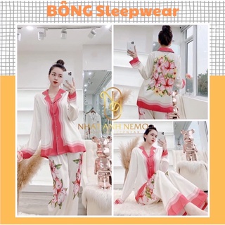 Siêu phẩm lụa xước QC cao cấp, Bộ pizama lụa tay dài dành cho nữ, chất lụa xước sang chảnh hàng 2ce