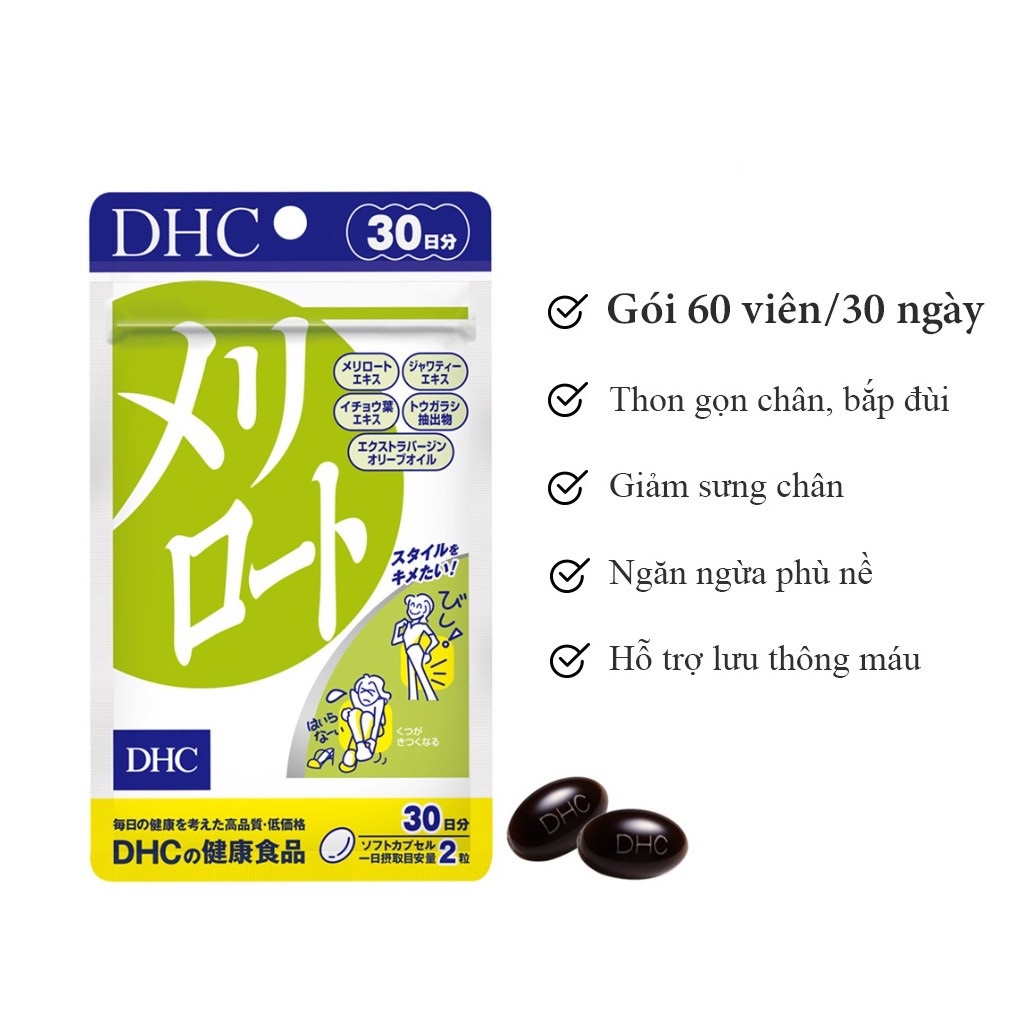 Viên Uống DHC Melilot Hỗ Trợ Thon Chân, Giảm Mỡ Đùi 30 Ngày