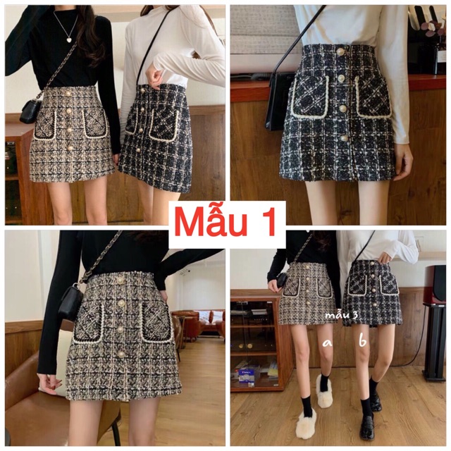 Chân váy dạ ngắn QC đính khuy cực sang