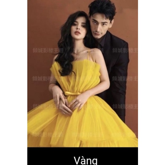 váy voan chụp hình phồng kèm nơ