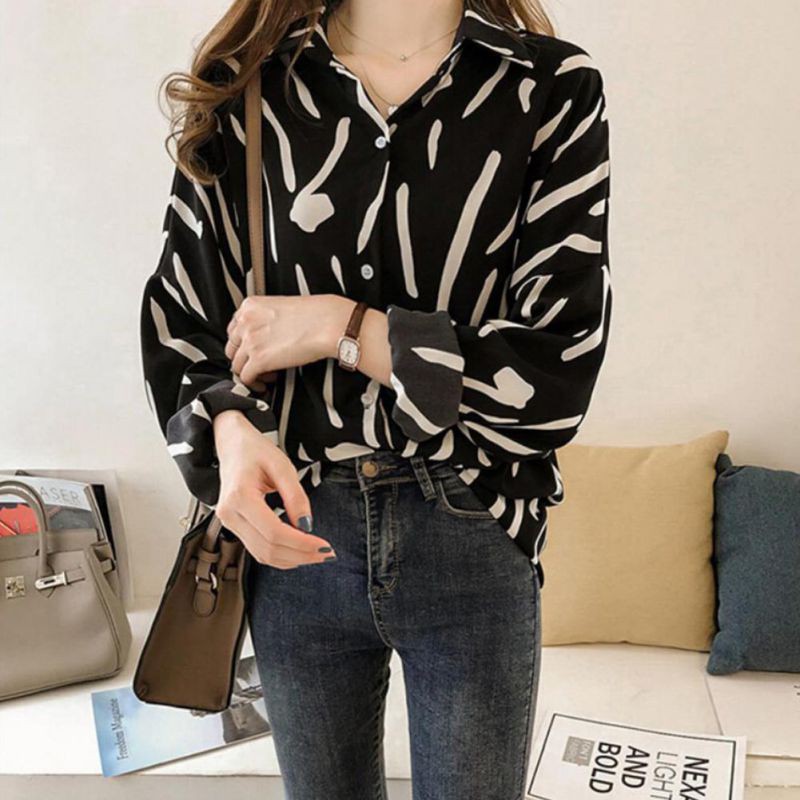 Áo sơ mi tay dài họa tiết trẻ trung, thanh lịch cho nữ