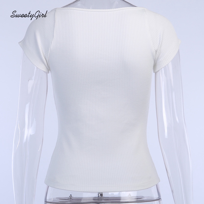 (MớI) Áo Thun NgắN Tay Cổ Vuông MàU Trơn Cho Nữ