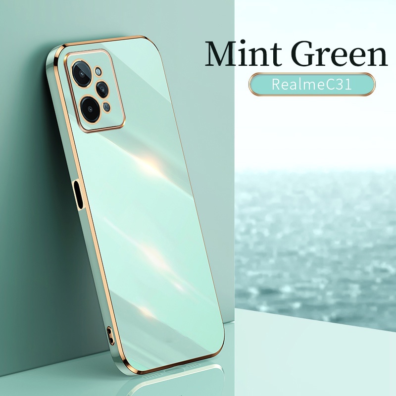 Ốp Điện Thoại TPU Silicon Mềm Chống Sốc Viền Vuông Mạ Vàng Sang Trọng Cho Realme C31 C35 C21Y C25Y C21 C20 C11 2021 C15