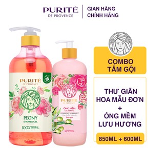  Combo Sữa Tắm Purité Thư Giãn Hoa Mẫu Đơn 850ml + Dầu Gội Purité Óng Mềm Lưu Hương 600ml
