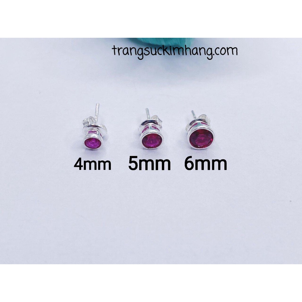 Khuyên Tai Bạc Bao Chấu Nụ Tròn Đá Đỏ KHJER068 - Chốt Đẩy