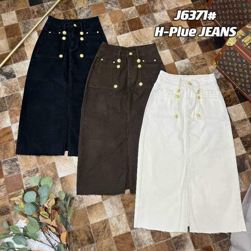 Chân váy jeans dài túi trước đính khuy hàng QCL1