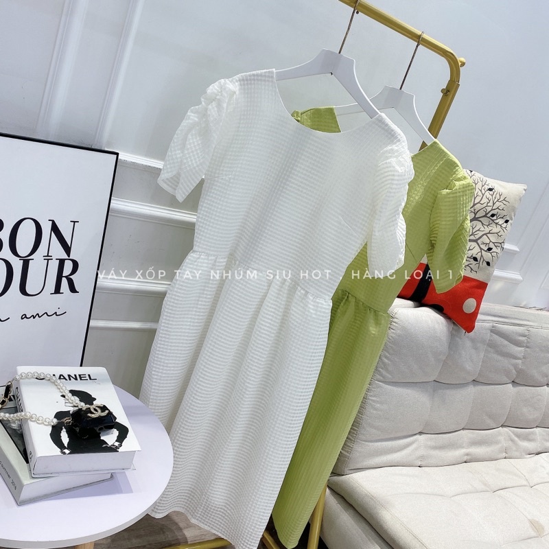 [ 𝐅𝐑𝐄𝐄 𝐒𝐇𝐈𝐏 ] VÁY CỔ TRÒN TAY BỒNG• CHẤT XỐP KẺ CHUẨN MẪU CÓ 2 MÀU ĐẸP LẮM Ạ