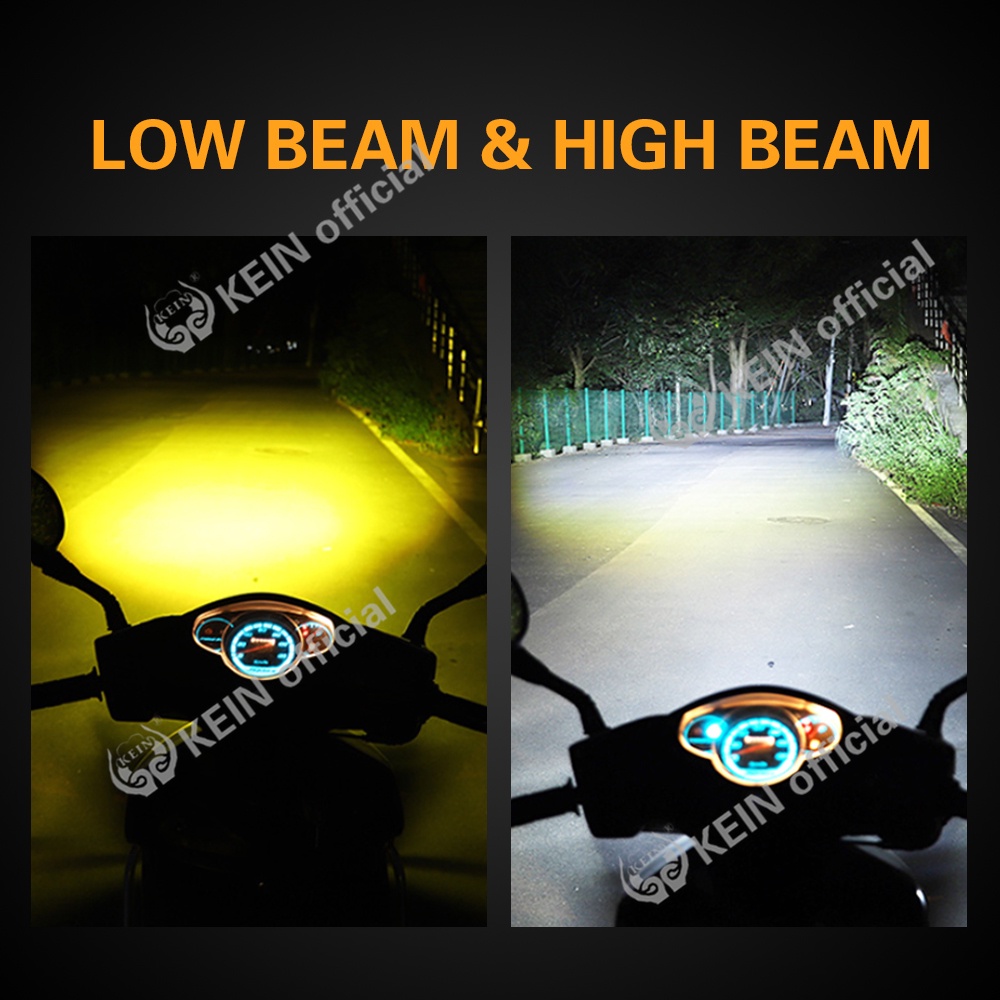 KEIN Hai Màu BA20D Đèn Pha LED Xe Máy H4 LED Đèn Pha Xe Máy Bóng đèn Pha Có Chùm Sáng Cao Xe Máy 3000K 6000K Xe Tay Ga Phụ Kiện ATV Ngưng Tụ Đèn Sương Mù