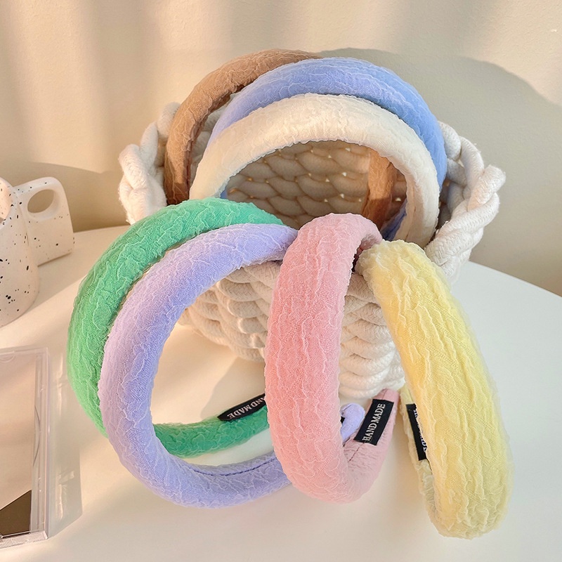 Băng Đô Cài Tóc Bản Rộng Bằng Xốp Màu Sắc Macaron Cho Nữ