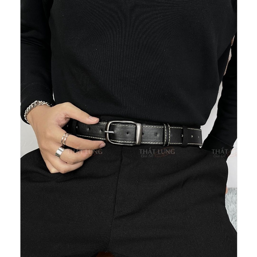 Thắt lưng nam Ulzzang thời trang Hàn Quốc mặt đen bản 3.3cm (Hỗ trợ bấm lỗ, cắt dây nịt) TL135 - Thắt Lưng Giá Tốt