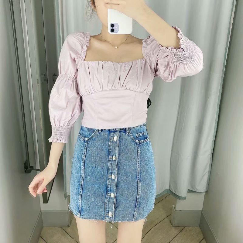 Áo H&M hàng order chuẩn hãng hàng có sẵn tay bồng màu tím | BigBuy360 - bigbuy360.vn