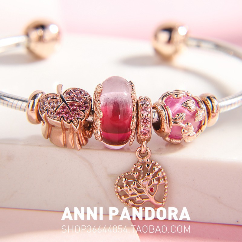 PANDORA Vòng Tay Hở Hình Lá Màu Vàng Hồng / Bạc Thời Trang Mùa Thu Cho Nữ Assa0215631 Aa03564Sfsd