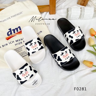 DÉP NỮ NHỰA CAO SU BẢN NGANG HỌA TIẾT BÒ SỮA F0281
