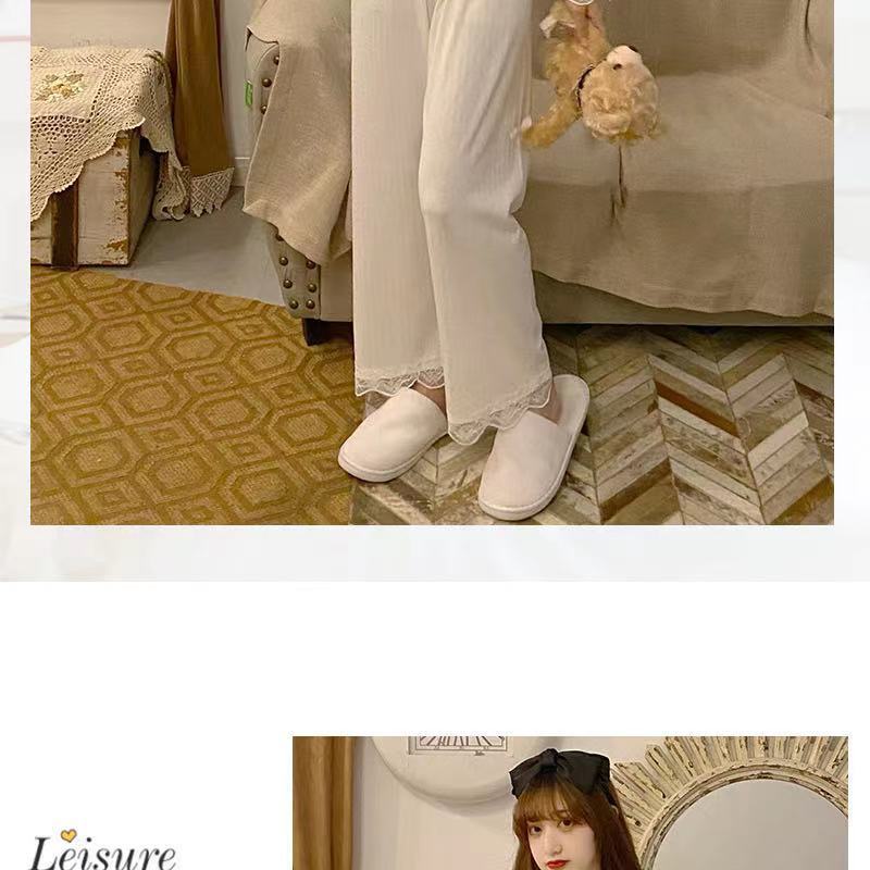 Bộ đồ ngủ tay dài phối ren phong cách thời trang xuân thu thiết kế mới dành cho nữ