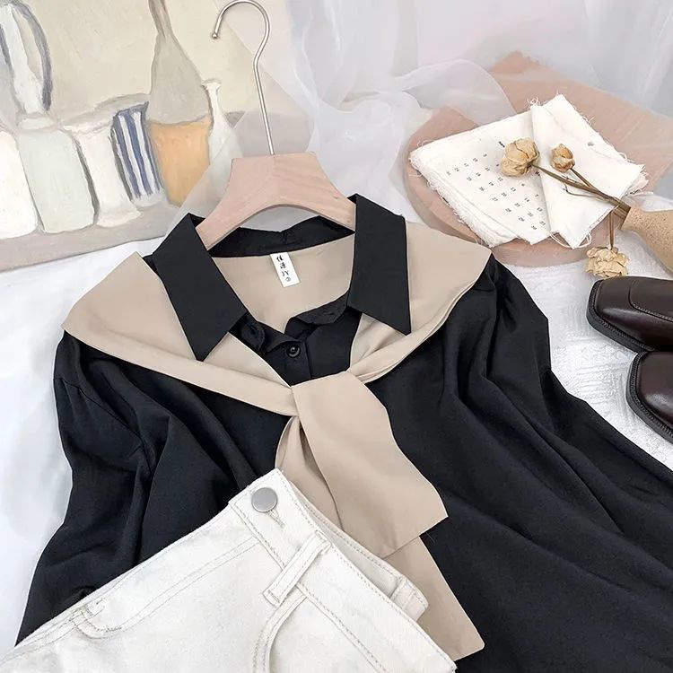 Áo Sơ Mi Dài Tay Giả Hai Lớp Phong Cách Mùa Xuân Thời Trang Cho Nữ