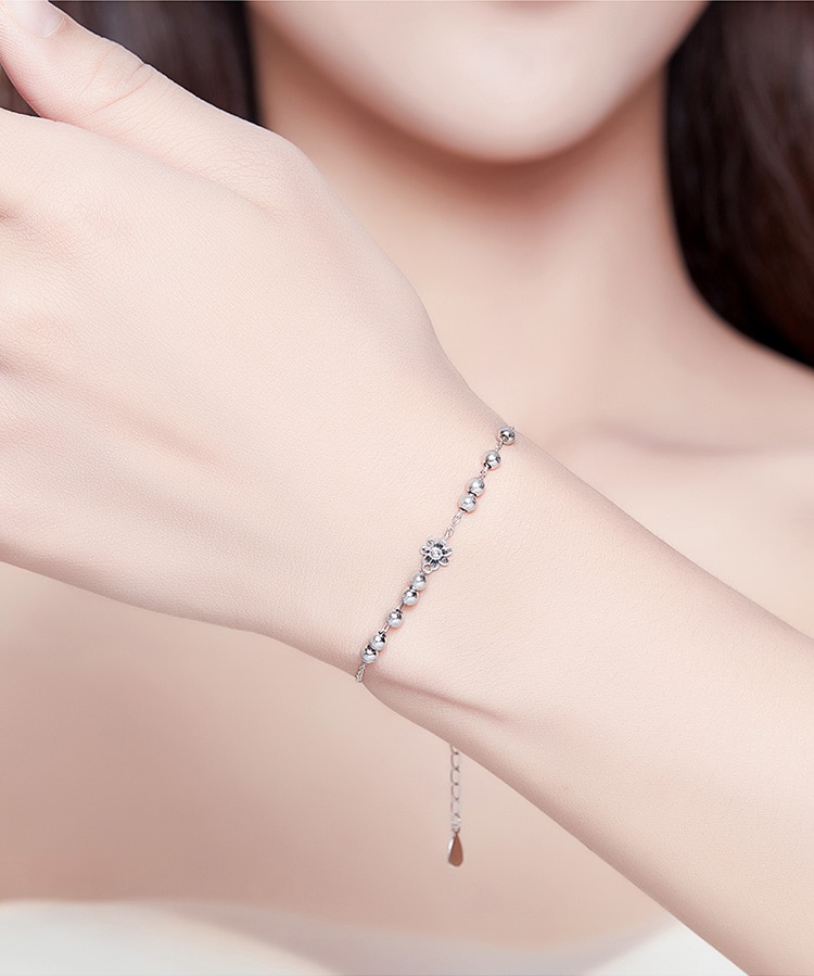 Vòng tay Bamoer bạc Sterling 925 thật xỏ hạt hình hoa cúc thời trang dùng làm quà tặng cho nữ SCB146