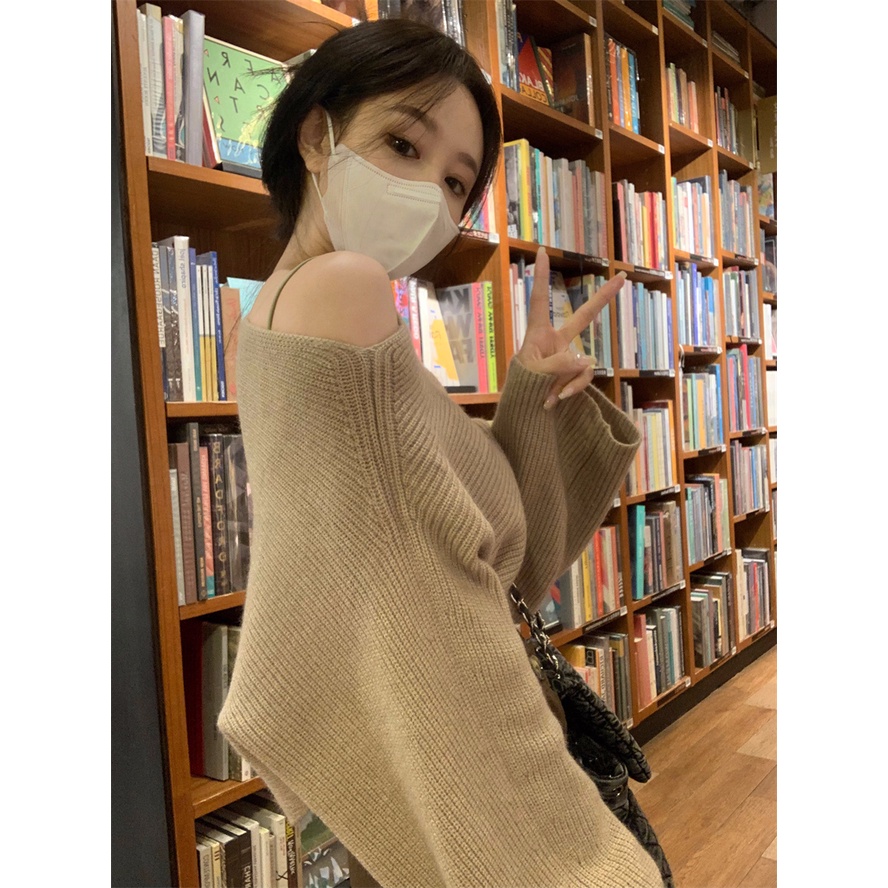 Porozi Áo sweater nữ dệt kim tay dài dáng ngắn thời trang phong cách Hàn Quốc