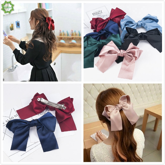 Kẹp tóc nơ màu trơn thời trang xinh xắn cho nữ