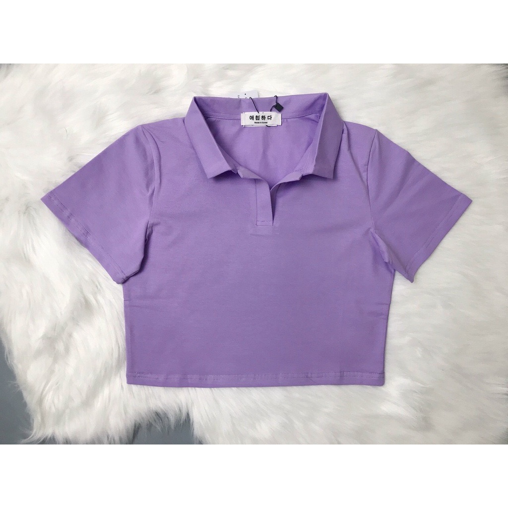 Áo croptop nữ có cổ vải cotton mịn co giãn croptop ngắn tay thun đẹp | BigBuy360 - bigbuy360.vn