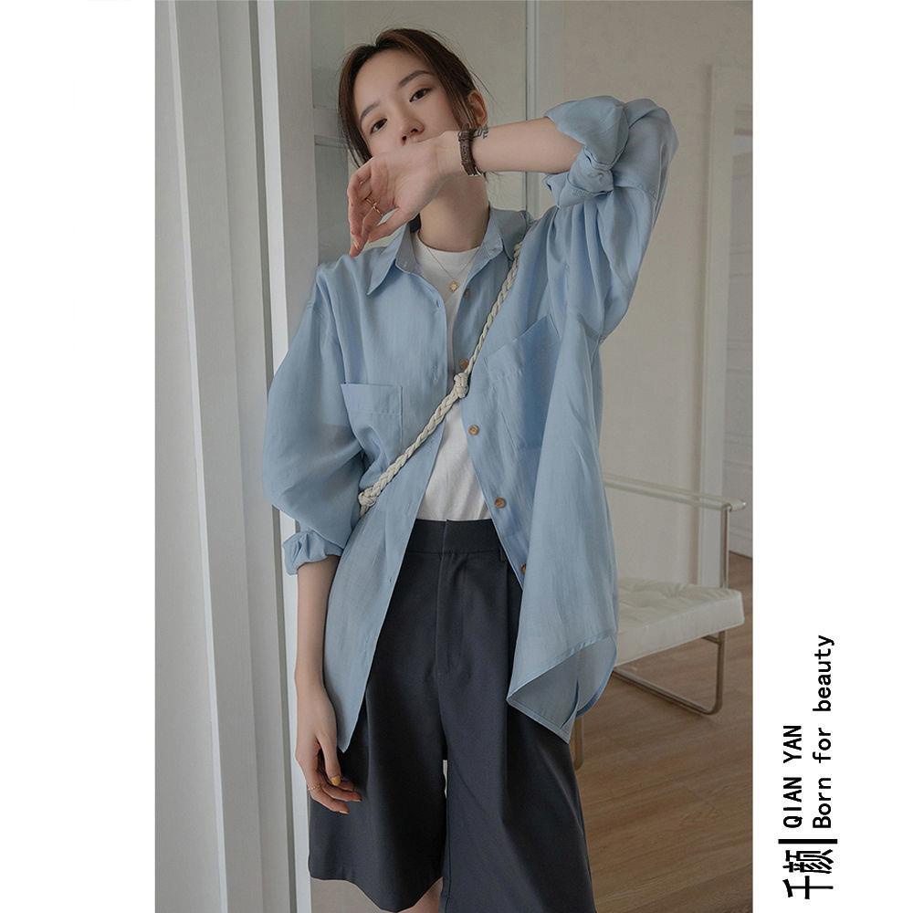 Áo Sơ Mi Tay Dài Dáng Rộng Thiết Kế Mới Mùa Xuân Thu Phong Cách Hàn Quốc Cho Nữ 2021