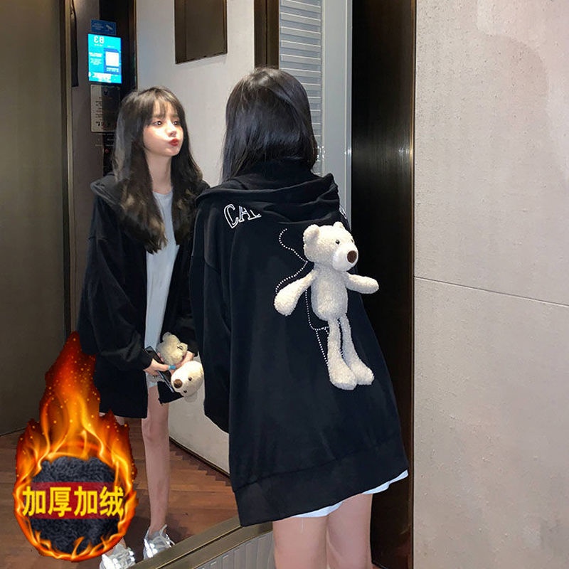 Áo Nỉ Tay Dài Dáng Rộng In Hình Gấu Dễ Thương Phong Cách Preppy Hàn Quốc Thời Trang Xuân Thu Cho Nữ