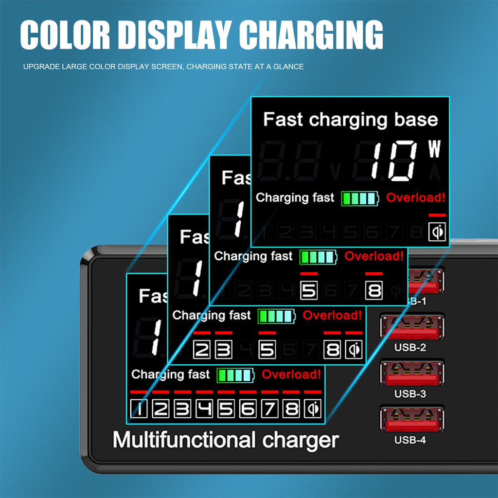 Bộ sạc nhanh X9 PD QC 3.0 không dây 8 cổng có màn hình kỹ thuật số tiện lợi cho du lịch