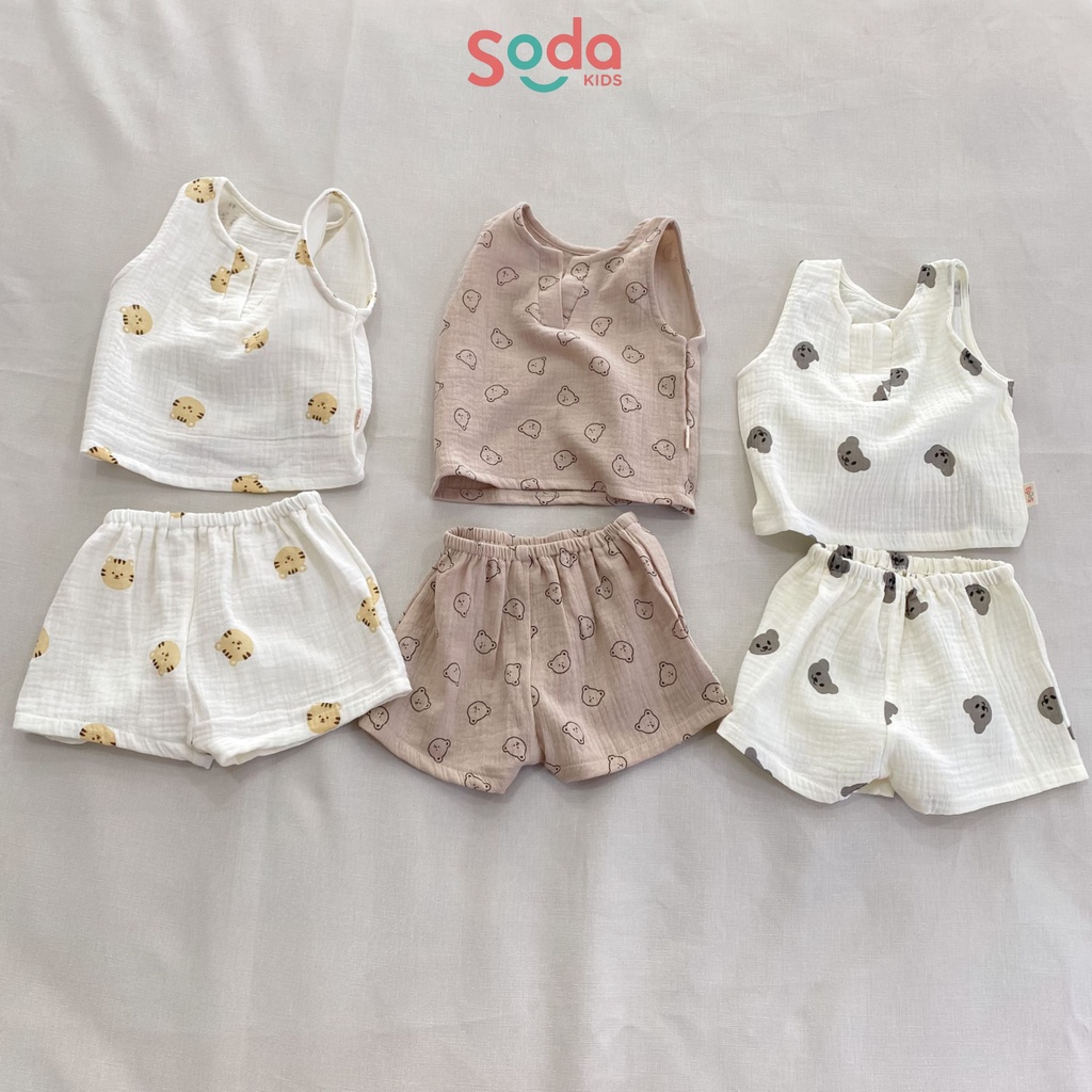 Bộ quần áo bé trai V-neck Set SODA KIDS thiết kế cổ V, chất liệu xô muslin mềm mại, thoáng mát