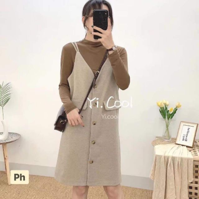 Set áo len cổ lọ mix yếm dạ