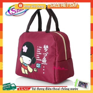 Túi giữ nhiệt vải túi đựng cơm hình cô gái Shalla L31 Tặng túi đựng điện thoại chống nước