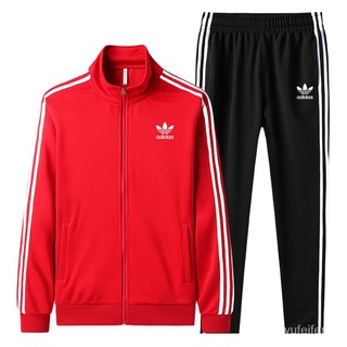 Bộ đồ thể thao 2 món áo khoác có khóa kéo + quần dài in logo adidas thời trang mùa thu cho nam