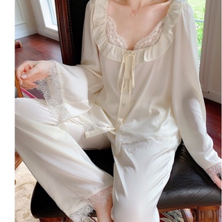 (SALE) Set bộ lụa mặc nhà phối ren quảng châu