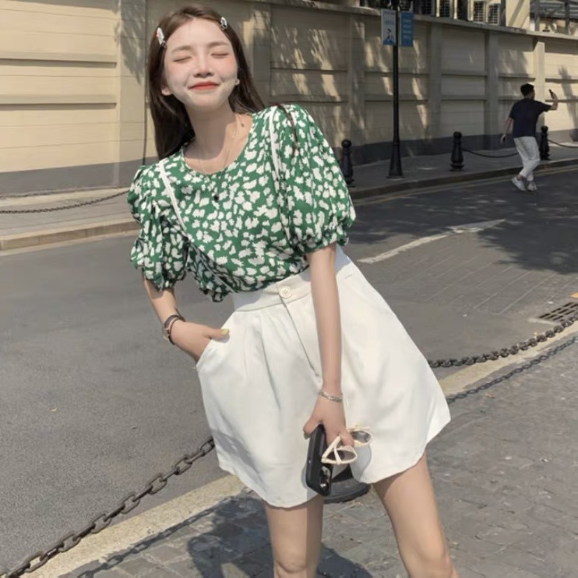 Set áo họa tiết quần short đùi yếm Ulzzang Style  Hàng quảng Châu