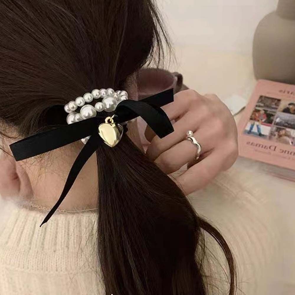 Dây buộc tóc cao su đính ngọc trai hình trái tim nhiều màu sắc phong cách Hàn Quốc cho nữ