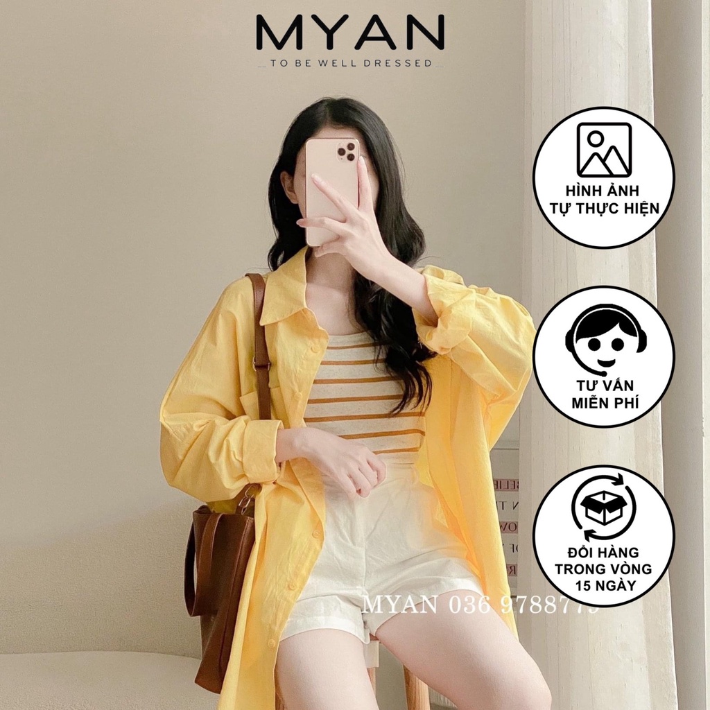 Áo Sơ Mi Nữ Dáng Rộng - Áo Sơ Mi Cổ Đức Xẻ Vạt Đuôi Tôm Chất Thô Mềm MYAN - A072202 (107)
