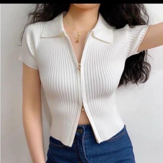 Áo khoá kéo 2 đầu cổ bẻ