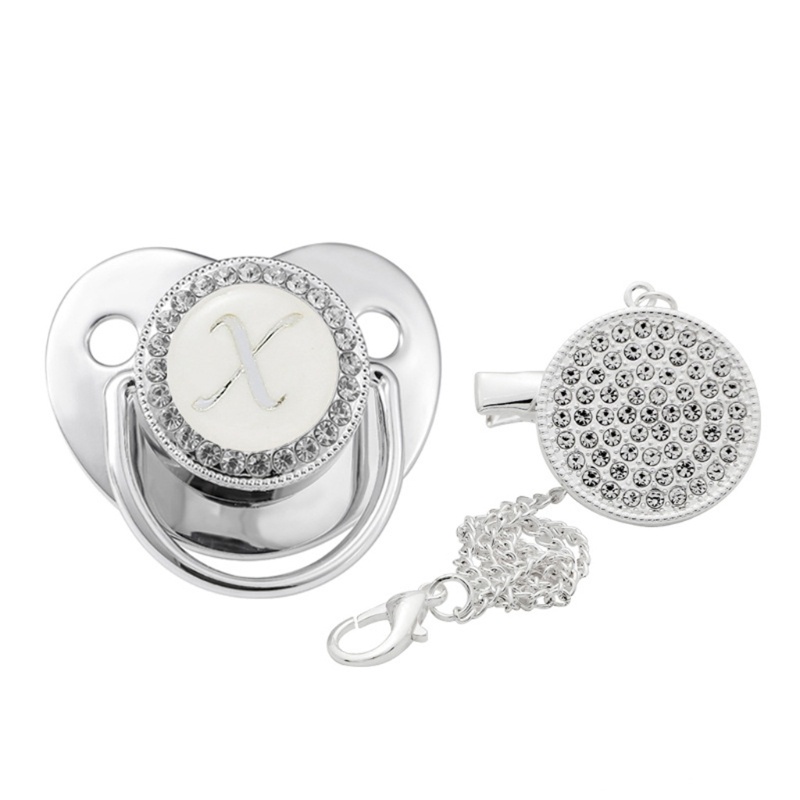 Núm Ti Giả Bằng Silicone Đính Đá Pha Lê 26 Chữ Cái Cho Bé