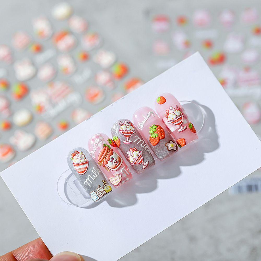 USNOW Miếng Dán Móng Tay Tự Dính Họa Tiết Hoạt Hình Thỏ Chó 3D Thời Trang